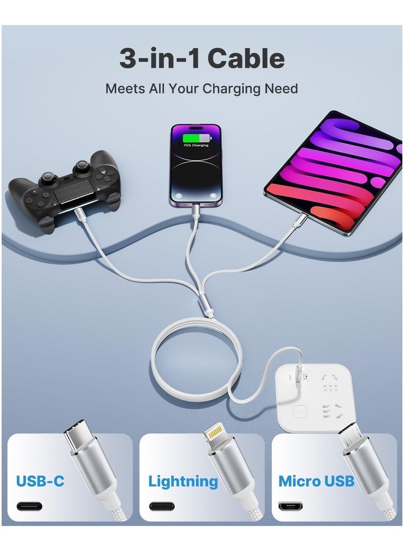3 In 1 USB Fast Charging Cable Silver 1.2 Meter Length - Image 3