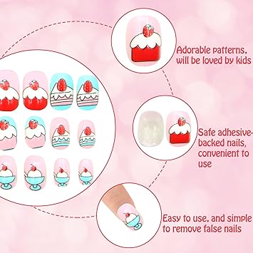 Scettar 120PCS Kids False NailsScettar Kids Press on Nails Kids Stick on Nails Full Cover Kids Nails for Girls Kids Gift DIY Nail Art Decor 4 Boxes Different Patterns - Image 4