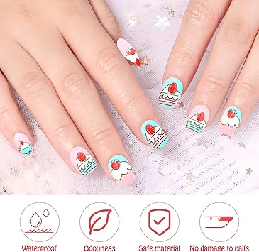 Scettar 120PCS Kids False NailsScettar Kids Press on Nails Kids Stick on Nails Full Cover Kids Nails for Girls Kids Gift DIY Nail Art Decor 4 Boxes Different Patterns - Image 3