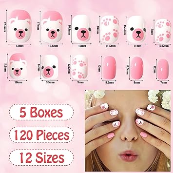 Scettar 120PCS Kids False NailsScettar Kids Press on Nails Kids Stick on Nails Full Cover Kids Nails for Girls Kids Gift DIY Nail Art Decor 4 Boxes Different Patterns - Image 2