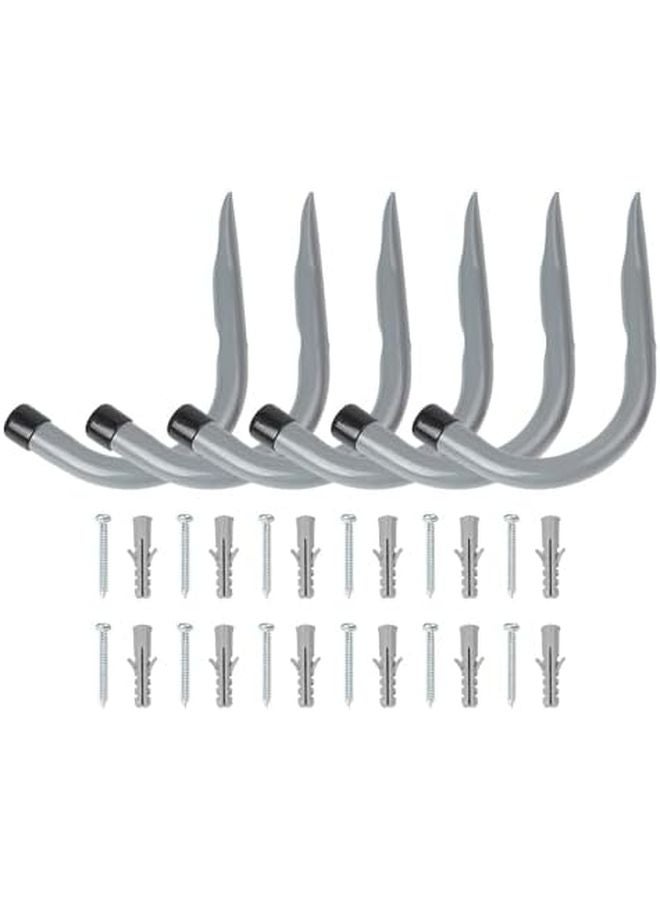 خطافات حائطية ثقيلة من النوع J لتخزين الدراجات في المرآب وأدوات الحزمة المكونة من 6 أدوات باللون الرمادي والأسود - Image 3