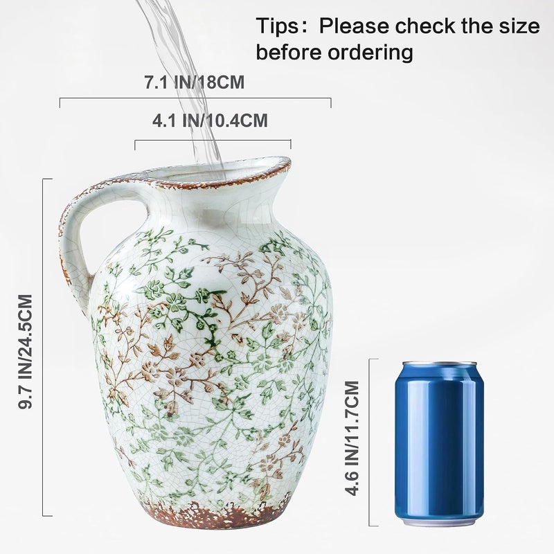 Enra Smooth joint Enra Vintage vase,Ceramic Chinoiserie Floral Vase,Green and Beige Decorative Flower vase,Large Rustic Vases for Home Decors, Living Room, Bookshelf, Office，9.7 inch Budget friendly trendy design - Image 2