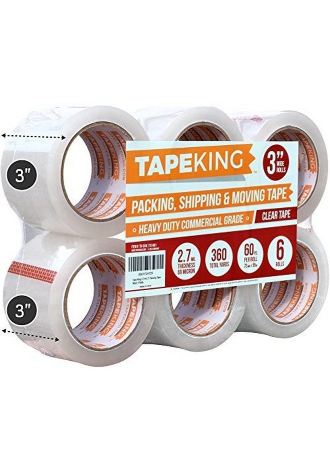 Tape King Clear Packing Tape 3 Inch Wide (2.7Mil Thick) 60 Yards Per Refill Roll (Pack Of 6 Rolls) Strong Sealing Adhesive Industrial Depot Tapes For Moving Packaging Shipping Office & Storage  - Image 1