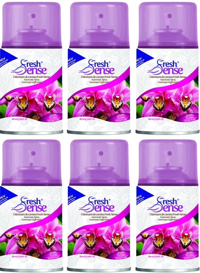 Fresh Sense ORCHID Refill - PACK of 6 x 260ml - Automatic Spray Auto Spray Air Freshener for Home Bathroom Toilet Office Neutralizes Bad Odors FRESH SENSE - Image 1