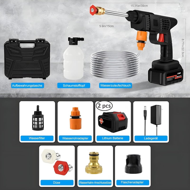 Feelon غسالة ضغط عالية لاسلكية Feelon لغسيل السيارات 48 فولت مزودة ببطاريتين قابلة للشحن 970 PSI بدون سلك قوة عالية 3 في 1 فوهة وخرطوم بطول 5 أمتار لتنظيف السيارات والمنزل والأرضيات والبستنة - Image 5