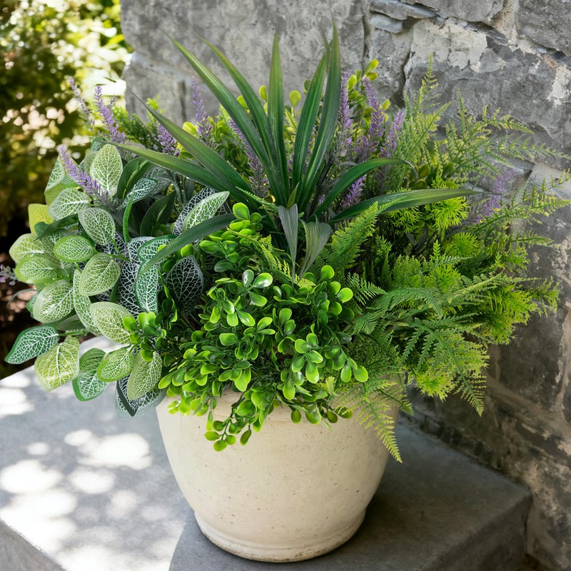 Hrobek Outdoor Faux Plants UV Resistant - 12 Bouquets Realistic Artificial Eucalyptus Fern Lavender Greenery for Patio Garden Front Porch Decor Weatherproof Fake Plants for Outside - Image 1