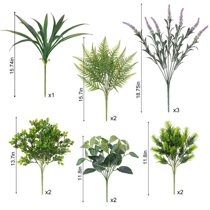 Hrobek Outdoor Faux Plants UV Resistant - 12 Bouquets Realistic Artificial Eucalyptus Fern Lavender Greenery for Patio Garden Front Porch Decor Weatherproof Fake Plants for Outside - Image 2