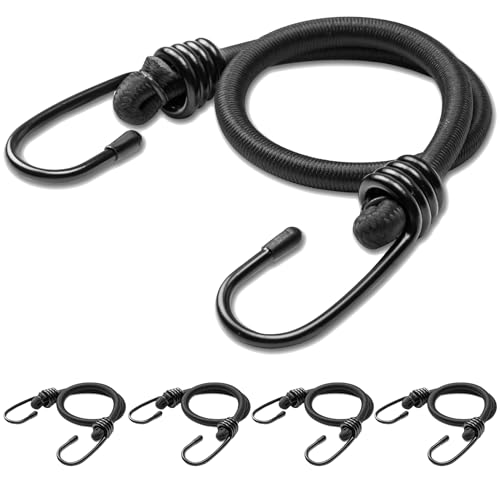 Aegero 24inch Bungee Cords with Hooks5Pcs Heavy Duty Extra Strong Outdoor Elastic RopeMultiPurpose Elastic Bungee Straps for LuggageCampingTarpsBike RackOutdoor TentWeatherproofBlack