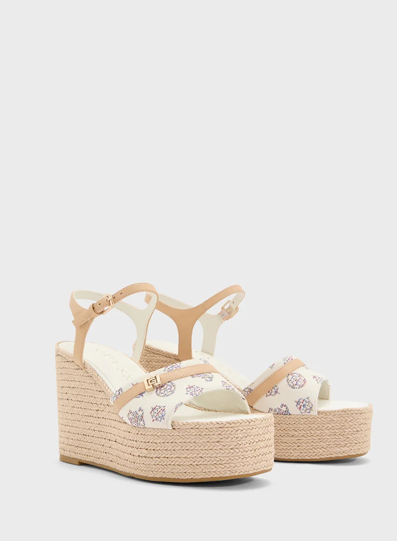 GUESS Ankle Strap High Heel Wedge Sandals
