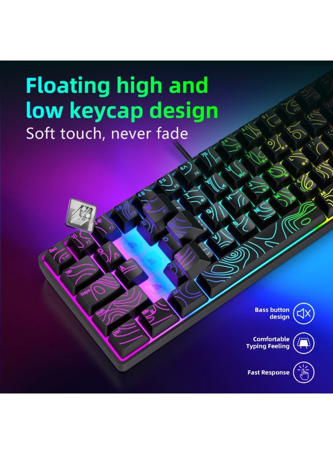 أوتشوانغ لوحة مفاتيح ألعاب مكونة من 61 مفتاحًا بإضاءة RGB متعددة الألوان، لوحة مفاتيح غشاء سلكية بتصميم مفتاح عائم مريح، لمسة ناعمة لا تتلاشى، تصميم أزرار باس، استجابة سريعة، تصميم مقاوم للتصادم الكامل، لأجهزة الكمبيوتر وماك والألعاب الإلكترونية - Image 5