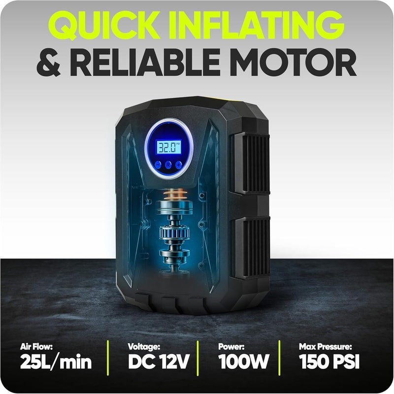 FORTEM Tire Inflator Portable Air Compressor Air Pump for Car Tires and Bikes Car Tire Pump wAuto Shut Off 150 PSI 12V DC LED Light Carrying Case for Men Women - Image 5