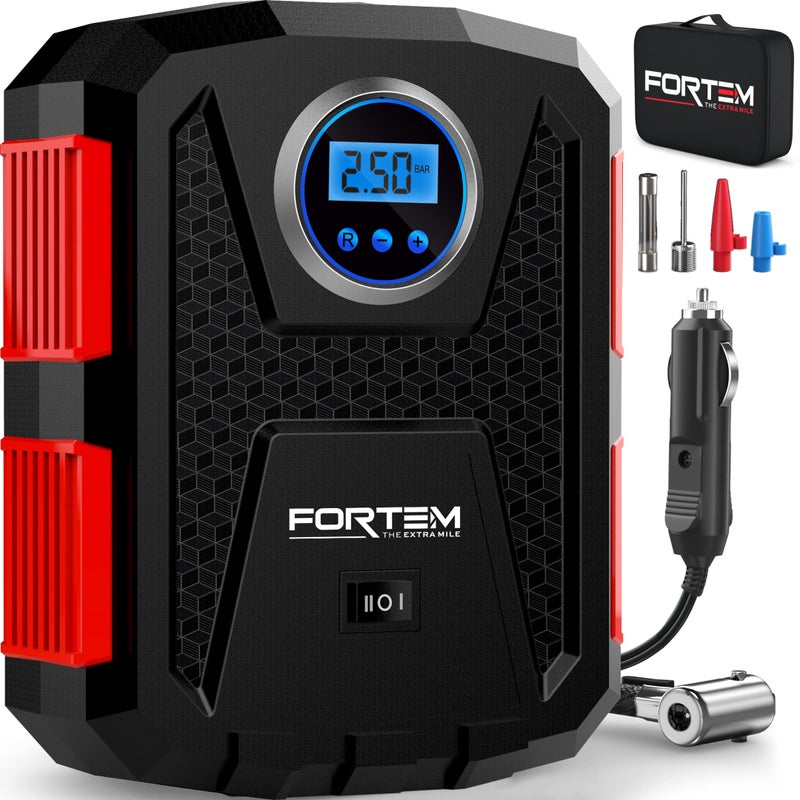 FORTEM Tire Inflator Portable Air Compressor Air Pump for Car Tires and Bikes Car Tire Pump wAuto Shut Off 150 PSI 12V DC LED Light Carrying Case for Men Women - Image 3
