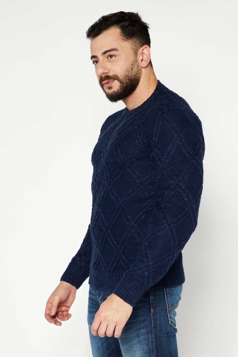 Sorbino Men Crew Neck Knitted Long Sleeves Sweater, Navy - Image 4