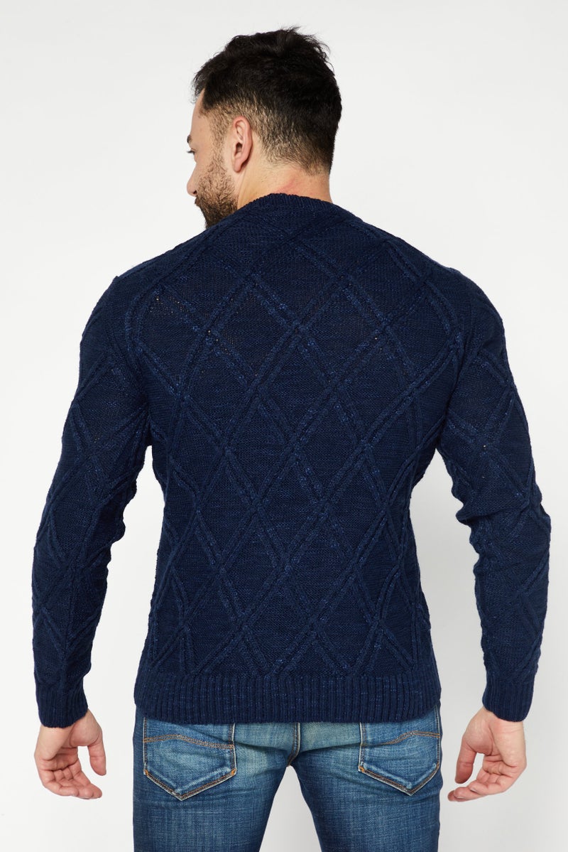 Sorbino Men Crew Neck Knitted Long Sleeves Sweater, Navy - Image 2