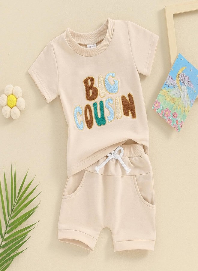 BULINGNA Baby Boy Cousin Matching Outfit Set Short Sleeve Letter Embroidery Top with Shorts Big Cousin Announcement Clothes (Big Cousin, 4-5 Years) - Image 2