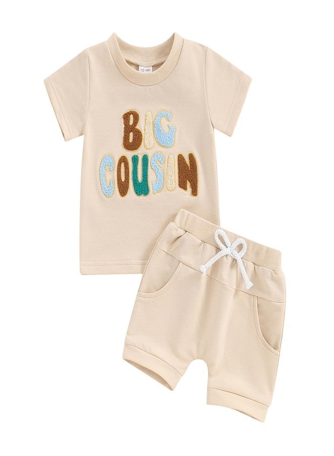 BULINGNA Baby Boy Cousin Matching Outfit Set Short Sleeve Letter Embroidery Top with Shorts Big Cousin Announcement Clothes (Big Cousin, 4-5 Years) - Image 1