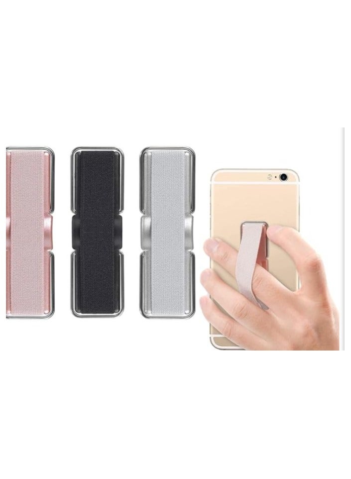 CMZWT 3 Pcs Phone Strap, Finger Strap Phone Finger Holer Back of Phone Grip with Stand Universal Elastic Finger Holder for Phone (Black Silver Rose Gold) - Image 1