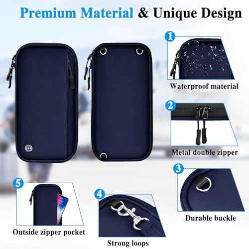 Feelon Passport Wallet RFID Blocking, Family Travel Wallet Passport Holder and Flight Tickets Holder,Waterproof Passport Case Bag for Men and Women (Blue) - Image 4