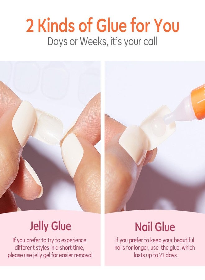 Modelones French Tips Press on Nails, Fall Halloween Short Square Fake Nails, Reusable Nail Kit with Nail Glue Adhesive Tabs Mini Nail File, Nails Press Ons 32Pcs 16 Sizes, White - Image 5