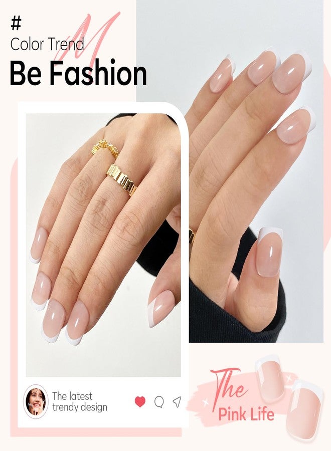 Modelones French Tips Press on Nails, Fall Halloween Short Square Fake Nails, Reusable Nail Kit with Nail Glue Adhesive Tabs Mini Nail File, Nails Press Ons 32Pcs 16 Sizes, White - Image 2