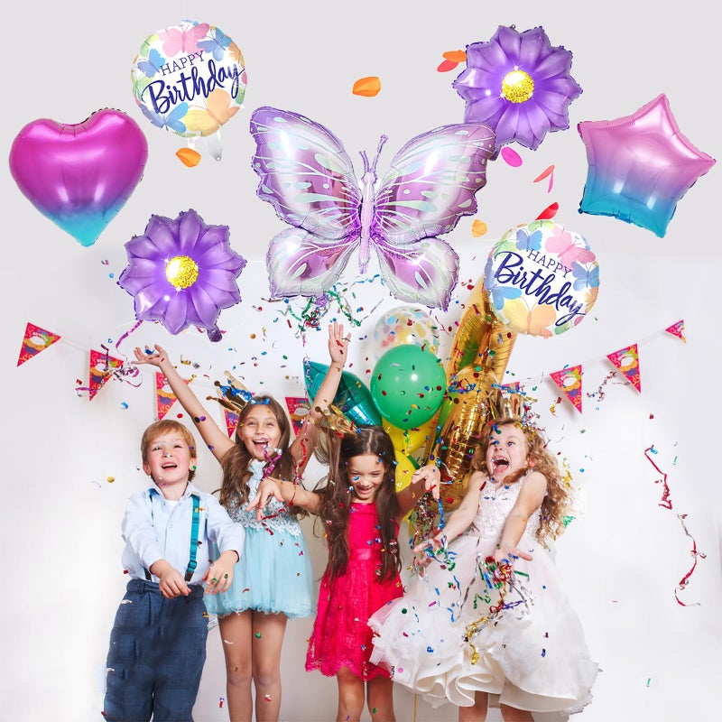 Hazyore Butterfly Birthday Party Decoration Butterfly Aluminum Foil Balloon Girl Party Birthday Decoration with Straw Ribbon - Image 5