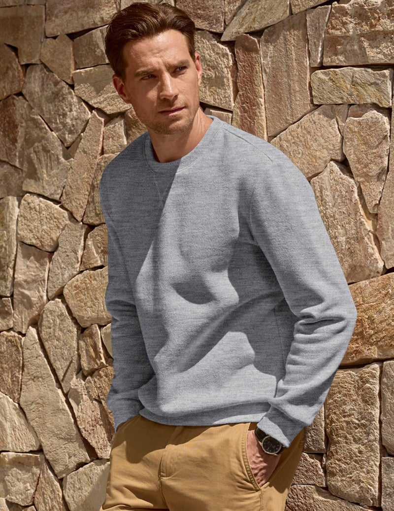 Dokotoo Men Men's Crewneck Sweatshirts Soild Color No Hood Winter Fall Warm Fleece Sweaters Long Sleeve Off the Shoulder Casual Dress Regular Fit Workout Plain Pullover Shirt Light Grey Medium - Image 4