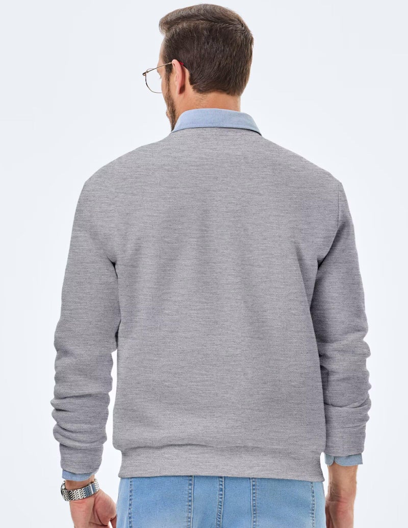 Dokotoo Men Men's Crewneck Sweatshirts Soild Color No Hood Winter Fall Warm Fleece Sweaters Long Sleeve Off the Shoulder Casual Dress Regular Fit Workout Plain Pullover Shirt Light Grey Medium - Image 2