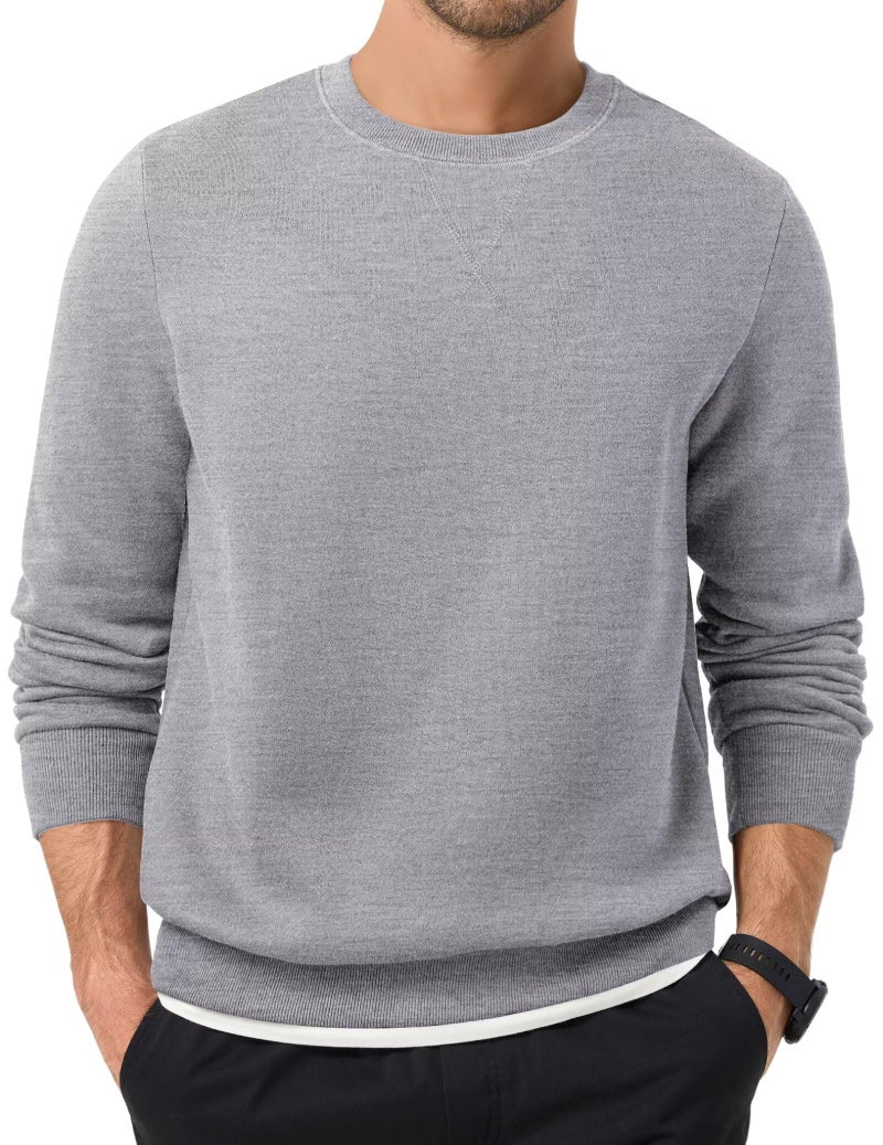 Dokotoo Men Men's Crewneck Sweatshirts Soild Color No Hood Winter Fall Warm Fleece Sweaters Long Sleeve Off the Shoulder Casual Dress Regular Fit Workout Plain Pullover Shirt Light Grey Medium - Image 1