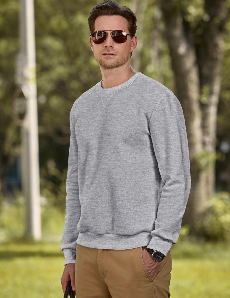 Dokotoo Men Men's Crewneck Sweatshirts Soild Color No Hood Winter Fall Warm Fleece Sweaters Long Sleeve Off the Shoulder Casual Dress Regular Fit Workout Plain Pullover Shirt Light Grey Medium - Image 5