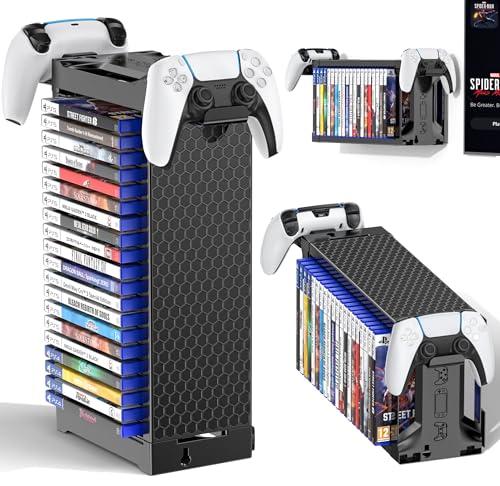 Kytok Video Game Storage Tower Holder with Controller Stand Wall Mount Game Organizers and Storage for Nintendo Switch 2 PS54 XboxOneSeries Vertical Horizontal Stand for 20 Gaming Discs Accessories - Image 1