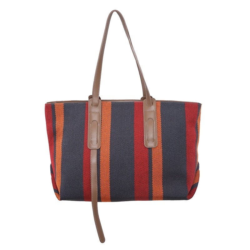Large Capacity Handbag For Women 2023 New Trendy Canvas Shoulder Bag Korean Style Fashionable Casual Striped Tote Bag - Image 1