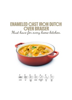 VAV Healthy and Safe, Non-Stick Cookware, Enameled Cast Iron Dutch Oven Braiser Pan, 28cm / 3.79L – Red  - Image 4