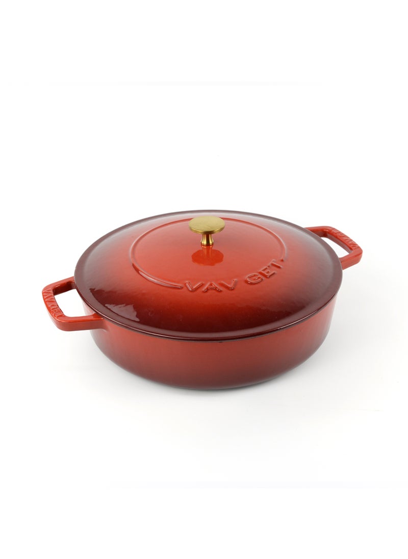 VAV Healthy and Safe, Non-Stick Cookware, Enameled Cast Iron Dutch Oven Braiser Pan, 28cm / 3.79L – Red  - Image 1