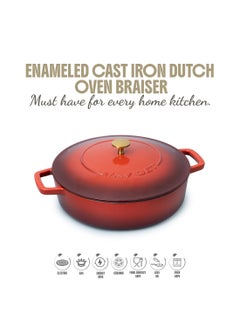 VAV Healthy and Safe, Non-Stick Cookware, Enameled Cast Iron Dutch Oven Braiser Pan, 28cm / 3.79L – Red  - Image 2