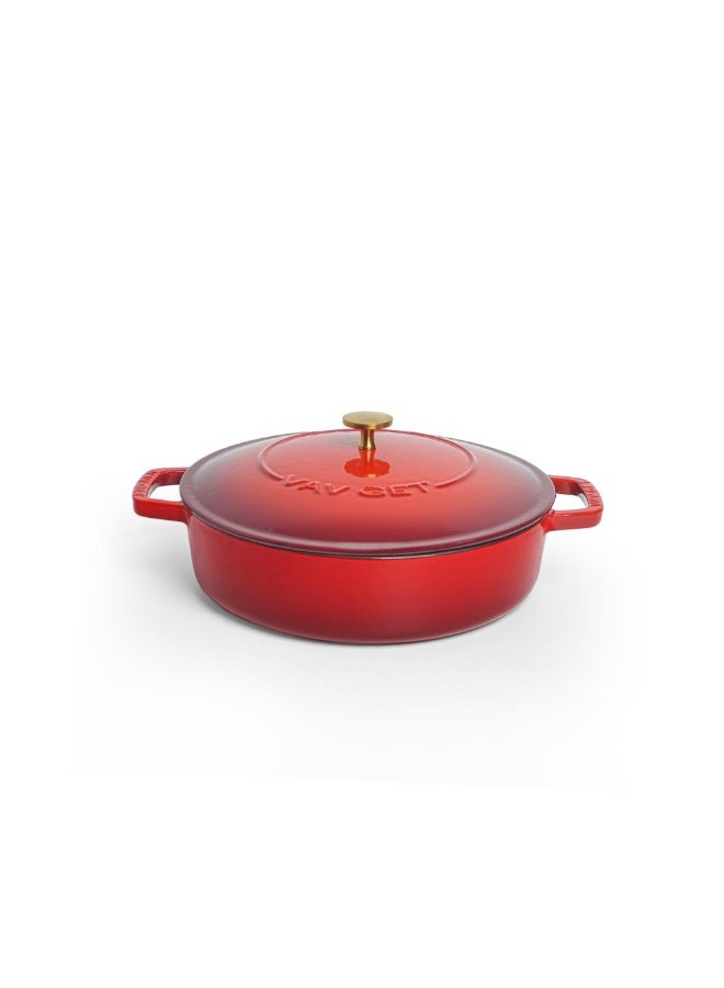 VAV Healthy and Safe, Non-Stick Cookware, Enameled Cast Iron Dutch Oven Braiser Pan, 28cm / 3.79L – Red - Image 1