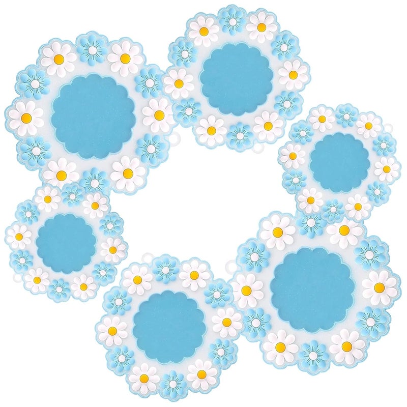 Sugalsu Silicone Placemats Daisy Flower Shape Heat Resistant Trivets Pot Holder Mats Cup Potholders Pot Holders NonSlip Insulation Hot Pads for Kitchen BlueBigMediumSmall Set of 6 - Image 1