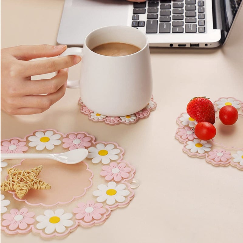 Sugalsu Silicone Placemats Daisy Flower Shape Heat Resistant Trivets Pot Holder Mats Cup Potholders Pot Holders NonSlip Insulation Hot Pads for Kitchen BlueBigMediumSmall Set of 6 - Image 5