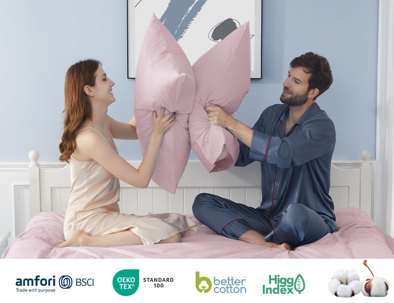 HOMTEC Cotton Pillow Cases King Size Set of 2  20 by 40 inches King Pillow Cases  Light Pink King Pillow Cases  King Pillowcases Cotton Percale Weave Pre-Shrunk Breathable and Hypoallergenic - Image 5