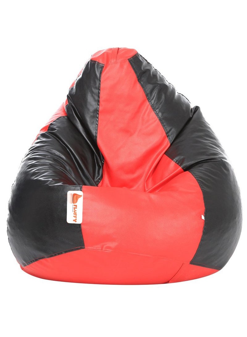 Fluffy Premium Leather Fabric Classic Red & Black Bean Bag XXXL - Image 1