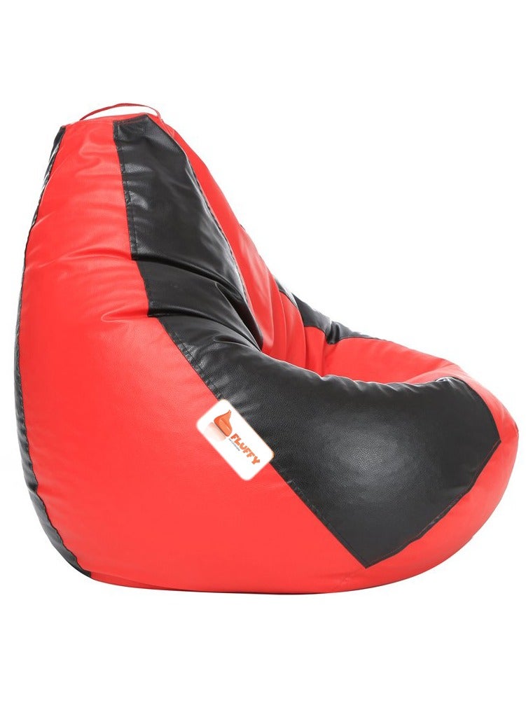 Fluffy Premium Leather Fabric Classic Red & Black Bean Bag XXXL - Image 2