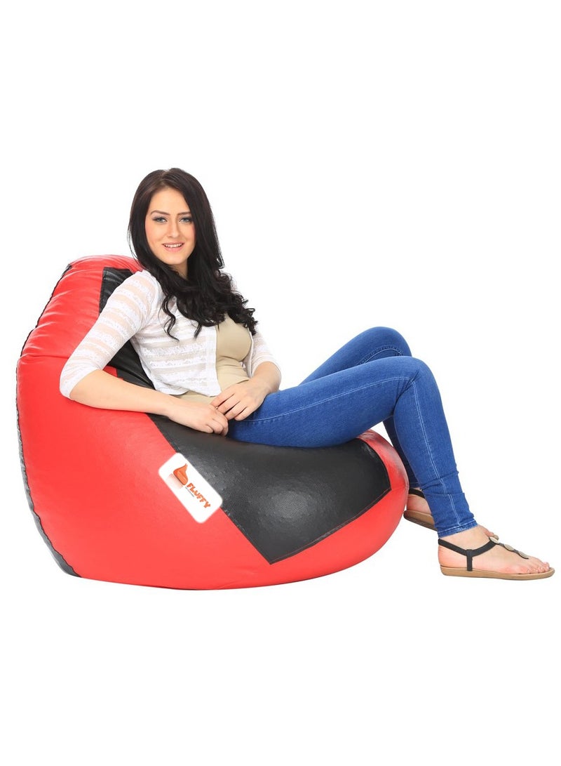 Fluffy Premium Leather Fabric Classic Red & Black Bean Bag XXXL - Image 3