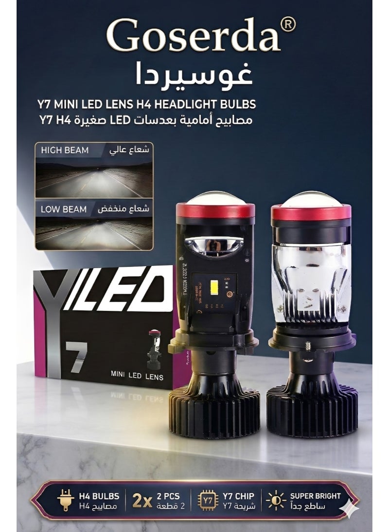 2PCS H4 LED Headlight Bulbs with Mini Projector Lens Hi/Lo Beam, Super Bright 6000K White Car Headlight Conversion Kit, Clear Cut Off Line Canbus Error Free, Compatible with H4 9003 HB2, Y7D - Image 1