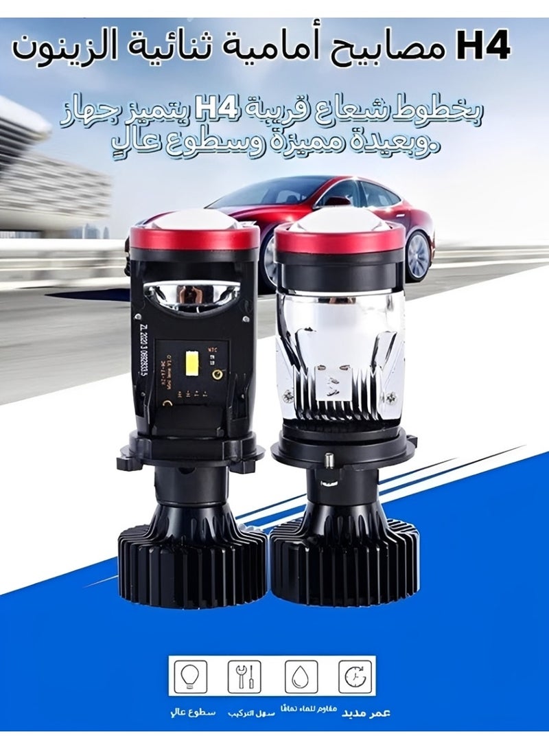 2PCS H4 LED Headlight Bulbs with Mini Projector Lens Hi/Lo Beam, Super Bright 6000K White Car Headlight Conversion Kit, Clear Cut Off Line Canbus Error Free, Compatible with H4 9003 HB2, Y7D - Image 3