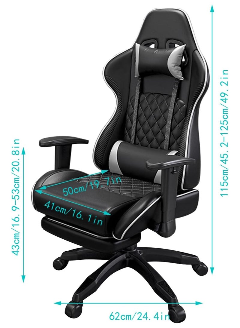 Beauenty Gaming Chair Office Chair with Footrest Racing Ergonomic Chair Leather Reclining Video Game Chair Adjustable Armrest High Back Gamer Chair with Headrest and Lumbar Support (Black) - Image 2