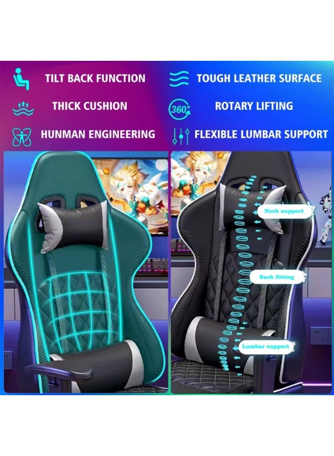 Beauenty Gaming Chair Office Chair with Footrest Racing Ergonomic Chair Leather Reclining Video Game Chair Adjustable Armrest High Back Gamer Chair with Headrest and Lumbar Support (Black) - Image 4