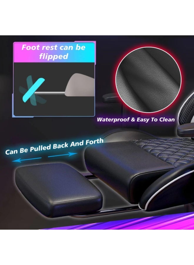 Beauenty Gaming Chair Office Chair with Footrest Racing Ergonomic Chair Leather Reclining Video Game Chair Adjustable Armrest High Back Gamer Chair with Headrest and Lumbar Support (Black) - Image 3