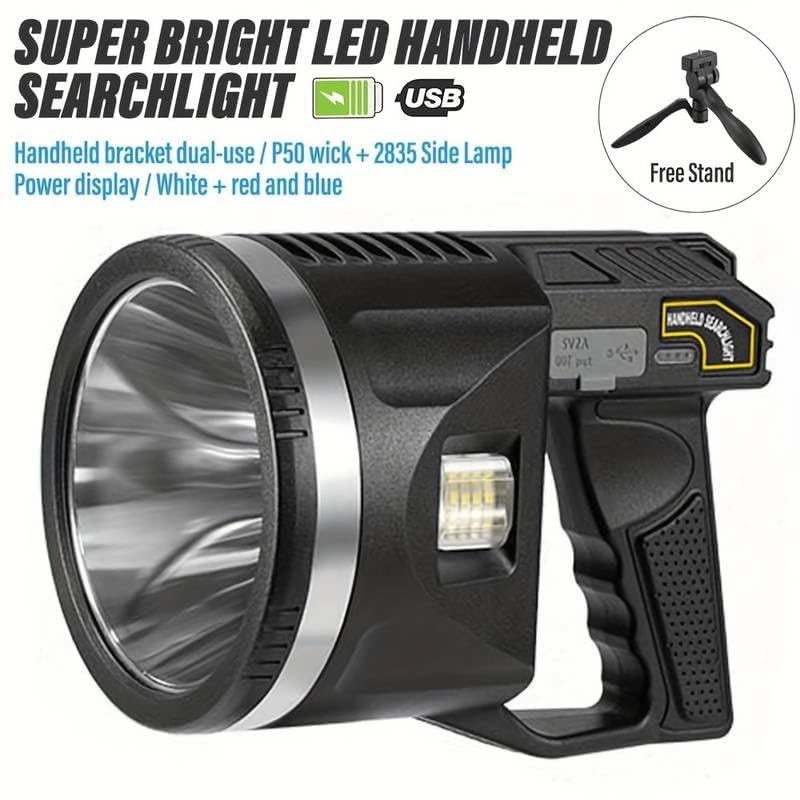 Jukmen جوكمن سبوتلايت فلاشلايت 90000 لومن أضواء LED الأكثر سطوعًا قابلة لإعادة الشحن سبوتلايت طويل التشغيل ضوء البحث الخارجي سبوتلايت محمول مع ألواح شمسية للصيد والتخييم والقوارب - Image 3