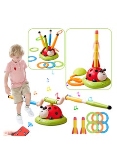 3 in 1 Musical Jump, Toss Ring Game Toy, Rocket Launcher for Kids Outdoor Toys with Remote Control, Indoor Outside Toys for Kids Ages 4-8, Gifts Toys for Ages 5-7 Kids