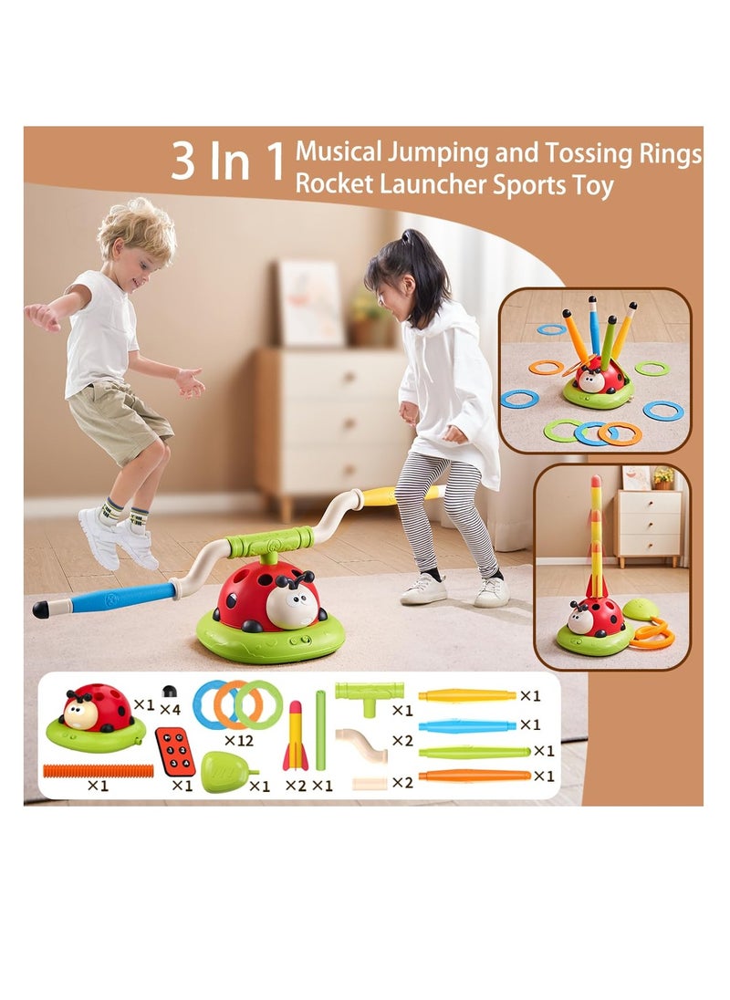 Excefore - 3 in 1 Musical Jump, Toss Ring Game Toy, Rocket Launcher for Kids Outdoor Toys with Remote Control, Indoor Outside Toys for Kids Ages 4-8, Gifts Toys for Ages 5-7 Kids - Image 1