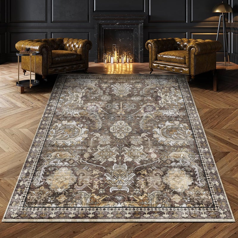 RUGSURE Washable Area Rugs - Perfect for Living Room, Bedroom, Kids Room, Nursery - Stain & Water Resistant Non-Slip, Pet & Child Friendly, Vintage Tribal Area Rugs (Ivory, 3' x 5 ') - Image 1